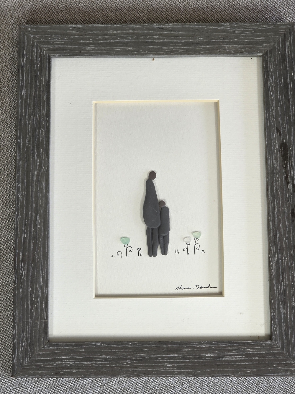 Sharon Nowlan Pebble Art "The Love of a Mother" DEMDACO Framed 8x10 Sea Glass